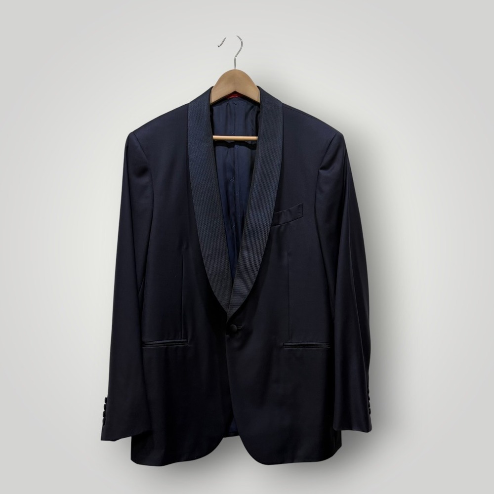 Isaia Napoli Navy Blue 160'S Aquaspider Wool Tuxedo Jacket IT 52 US 42